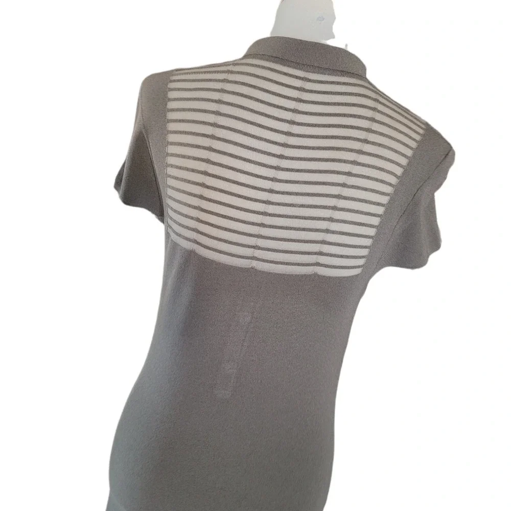 Vintage‎ 70's Gray and Cream Stripe Knit Maxi Dress